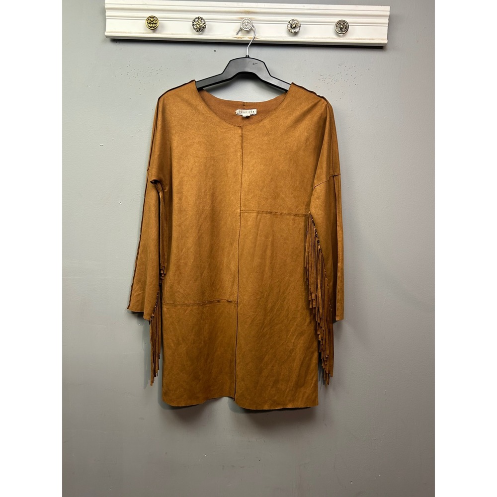 Loveriche Tunic Dress Women Medium Brown Faux Suede Fringe Western Boho Festival